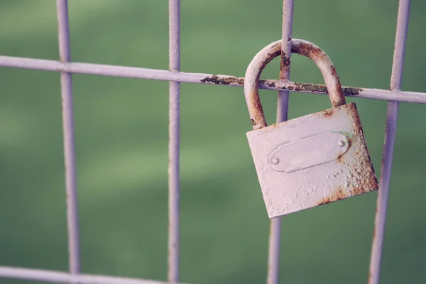 Gamla Rostiga Lock Över Järnstaket — Stockfoto