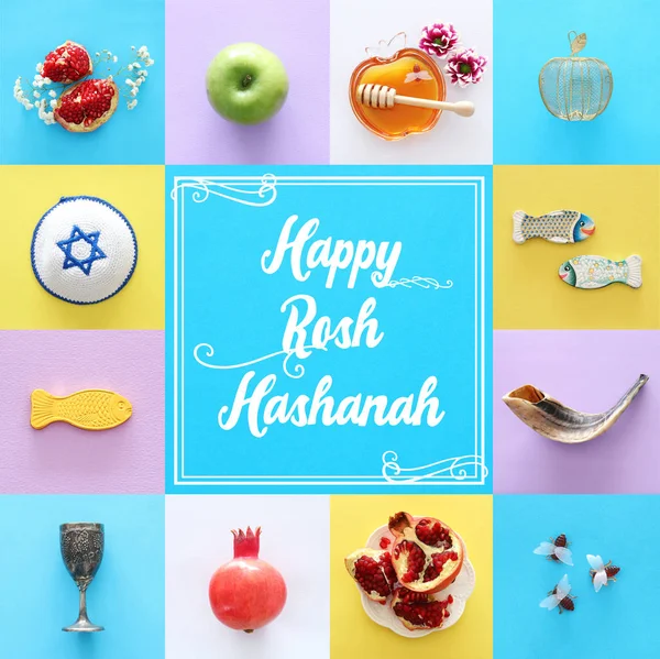 Концепція Колажу Rosh Hashanah Єврейське Новорічне Свято Традиційні Символи — стокове фото
