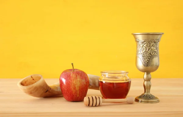 Rosh Hashanah Jewish New Year Holiday Concept Traditional Symbols — Stock Photo, Image