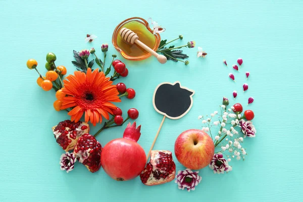 Rosh Hashanah Yahudi Yeni Yıl Tatili Konsepti Geleneksel Semboller — Stok fotoğraf