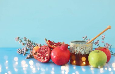 Rosh hashanah (Yahudi Yeni Yıl Tatili) konsepti. Geleneksel semboller