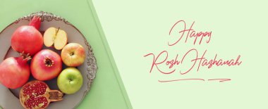 Rosh hashanah (Yahudi Yeni Yıl Tatili) konsepti. Geleneksel semboller