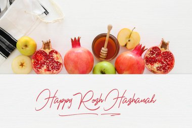 Rosh hashanah (Yahudi Yeni Yıl Tatili) konsepti. Geleneksel semboller