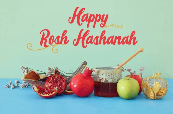 Концепція Rosh Hashanah Єврейське Новорічне Свято Традиційні Символи — стокове фото