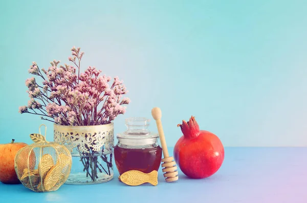 Rosh Hashanah Joods Nieuwjaar Vakantie Concept Traditionele Symbolen — Stockfoto