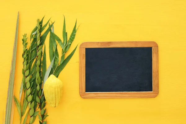 Jewish Festival Sukkot Traditional Symbols Four Species Etrog Lulav Hadas — Stock Photo, Image