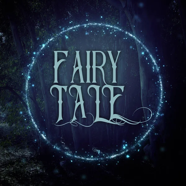 mysterious fairy tale background of dark and haunted forest and magical lights with text