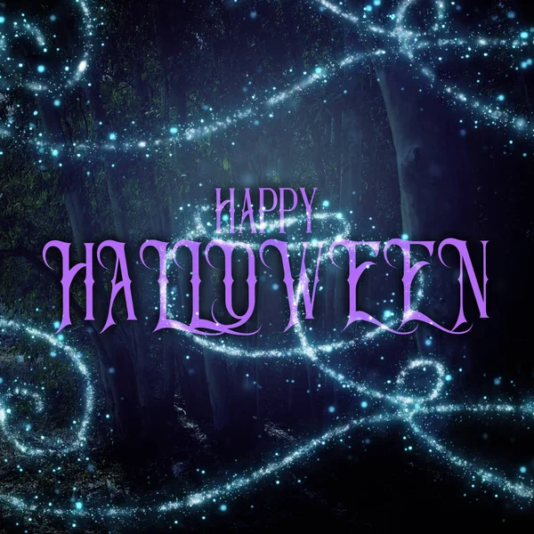 Halloween Mysterieuze Achtergrond Van Donkere Haunted Forest Met Tekst — Stockfoto