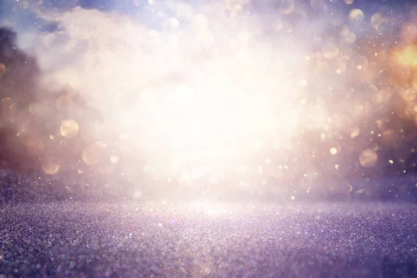 Glitter Φώτα Εκλεκτής Ποιότητας Φόντο Ασημί Μπλε Μοβ Και Χρυσό — Φωτογραφία Αρχείου