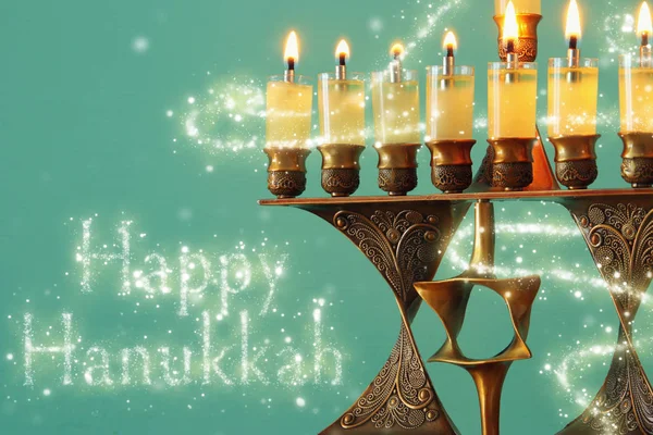 Afbeelding Van Joodse Vakantie Hanukkah Achtergrond Met Menora Traditionele Kandelaar — Stockfoto