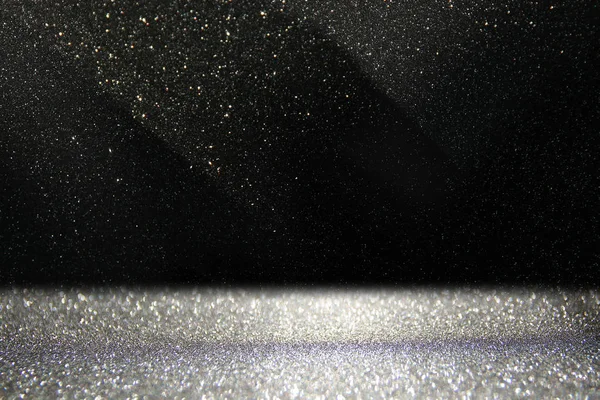 Glitter Vintage Lights Background Black Silver Focused — Stock Photo, Image