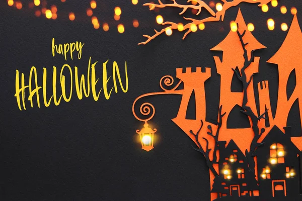 Concept Van Halloween Vakantie Haunted Huis Van Heks Zwarte Achtergrond — Stockfoto