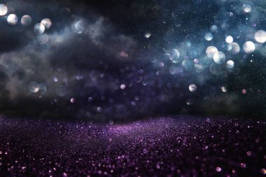 Glitter vintage ışıklar arka plan. siyah, mavi, mor, gümüş var. de-odaklı