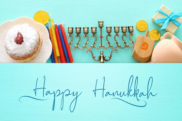 Vista Superior Imagen Fondo Hanukkah Vacaciones Judías Con Parte Superior —  Fotos de Stock