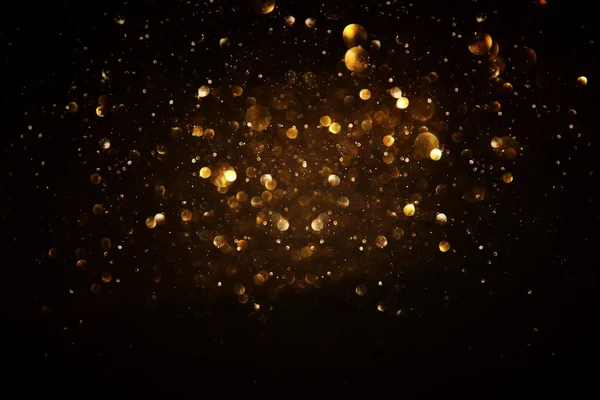 Glitter Vintage Lights Background Black Gold Focused — Stock Photo, Image