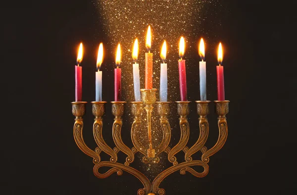 Obrázek Židovský Svátek Chanuka Pozadí Menora Tradiční Svícny Svíčky — Stock fotografie