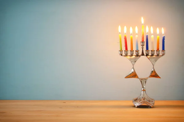 Imagen Vacaciones Judías Fondo Hanukkah Con Menorah Tradicional Candelabros Tradicionales —  Fotos de Stock