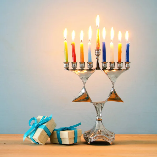 Immagine Della Vacanza Ebraica Hanukkah Sfondo Con Menorah Tradizionale Candelabro — Foto Stock