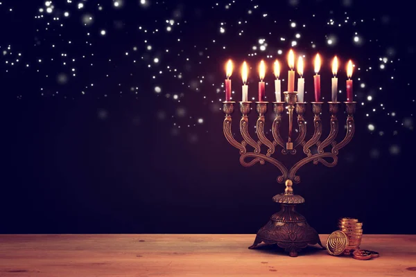 Bild Des Jüdischen Feiertags Chanukka Hintergrund Mit Menora Traditionelle Leuchter — Stockfoto