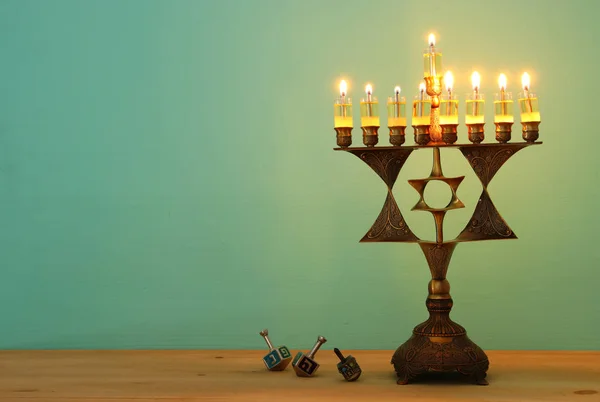 Imagem Férias Judaicas Hanukkah Fundo Com Menorah Candelabro Tradicional Velas — Fotografia de Stock