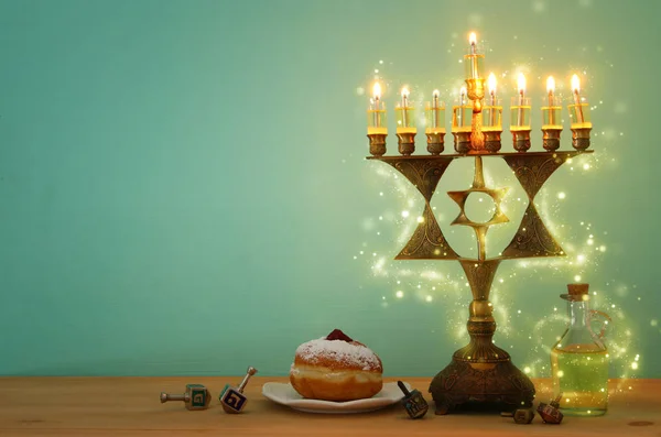 Obrázek Židovský Svátek Chanuka Pozadí Menora Tradiční Svícen Hořící Svíčky — Stock fotografie