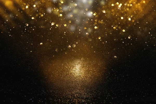 Glitter Vintage Lights Background Black Gold Focused — Stock Photo, Image