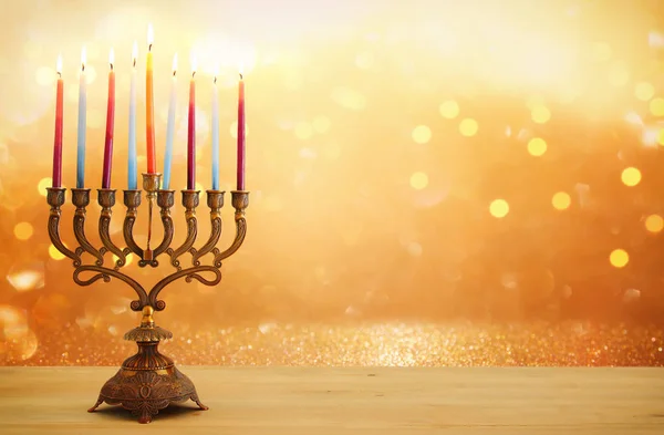 Εικόνα Της Εβραϊκής Διακοπές Hanukkah Φόντο Menorah Παραδοσιακό Μανουάλια Και — Φωτογραφία Αρχείου