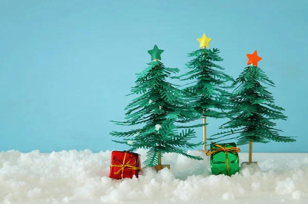 Immagine Alberi Natale Carta Sulla Neve Bianca — Foto Stock