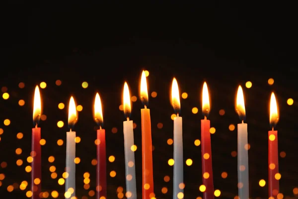 Imagem Férias Judaicas Hanukkah Fundo Com Menorah Candelabro Tradicional Velas — Fotografia de Stock