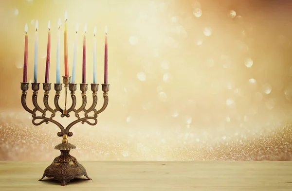 Obraz Żydowskiego Święta Chanuka Tło Menory Tradycyjne Kandelabry Świece Błyszczącym — Zdjęcie stockowe