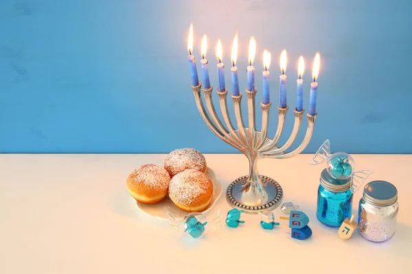 Immagine Della Vacanza Ebraica Hanukkah Sfondo Con Menorah Candelabro Tradizionale — Foto Stock