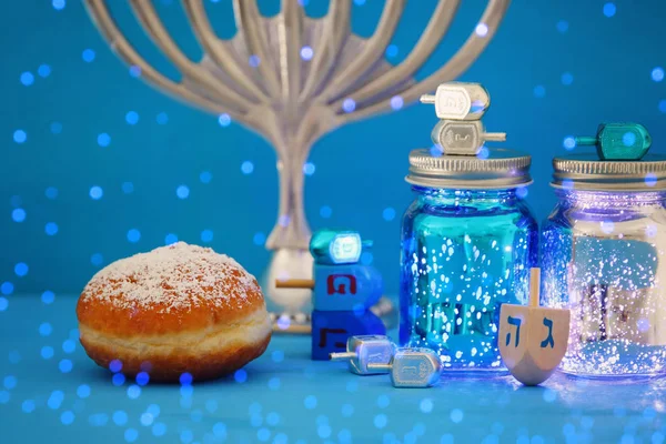 Image Jewish Holiday Hanukkah Background Menorah Traditional Candelabra — Stock Photo, Image