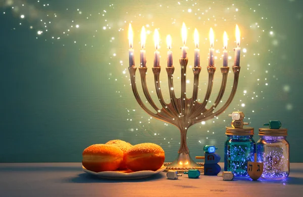 Image Jewish Holiday Hanukkah Background Menorah Traditional Candelabra — Stock Photo, Image