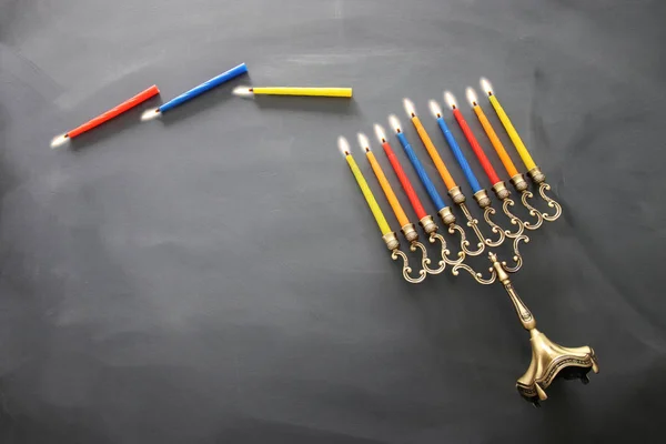 Imagem Férias Judaicas Hanukkah Fundo Com Menorah Tradicional Candelabro Tradicional — Fotografia de Stock