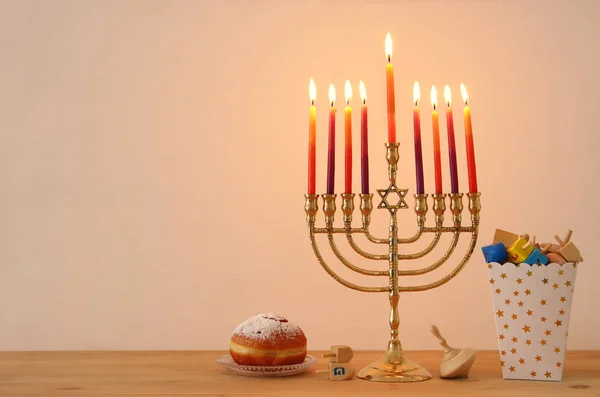 Immagine Della Festa Ebraica Hanukkah Sfondo Con Tradizionale Spinnig Top — Foto Stock