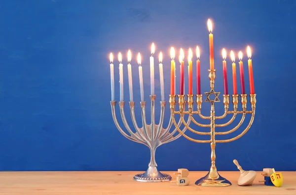Bild Des Jüdischen Feiertags Chanukka Hintergrund Mit Traditionellem Spinnig Top — Stockfoto