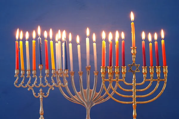 Afbeelding Van Joodse Vakantie Hanukkah Achtergrond Met Menora Traditionele Kandelaar — Stockfoto