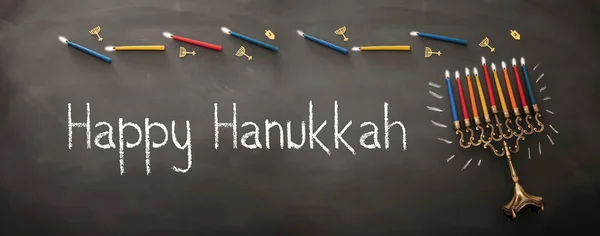 Banner de férias judaicas Hanukkah fundo com me tradicional — Fotografia de Stock
