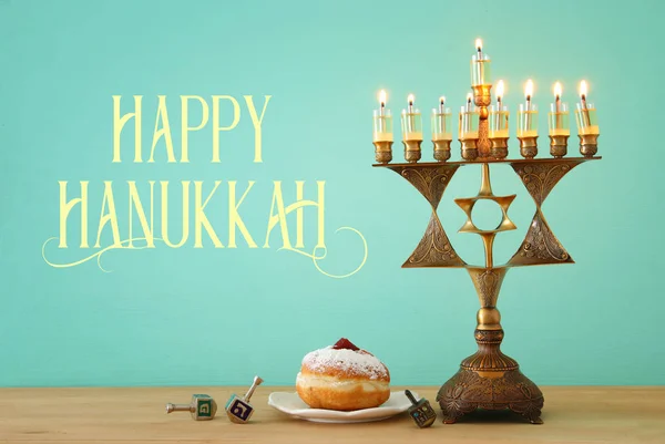 Imagen Las Vacaciones Judías Fondo Hanukkah Con Menorah Candelabros Tradicionales — Foto de Stock