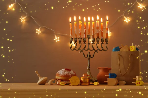 image of jewish holiday Hanukkah background with menorah (traditional candelabra)