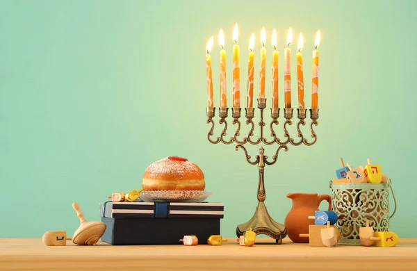 Imagen Vacaciones Judías Hanukkah Fondo Con Menorah Candelabro Tradicional —  Fotos de Stock