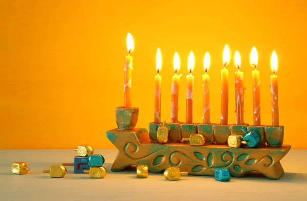 Image of jewish holiday Hanukkah background with menorah (traditional candelabra). — Stock Photo, Image