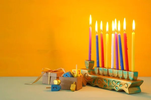 Imagen Vacaciones Judías Hanukkah Fondo Con Menorah Candelabro Tradicional —  Fotos de Stock