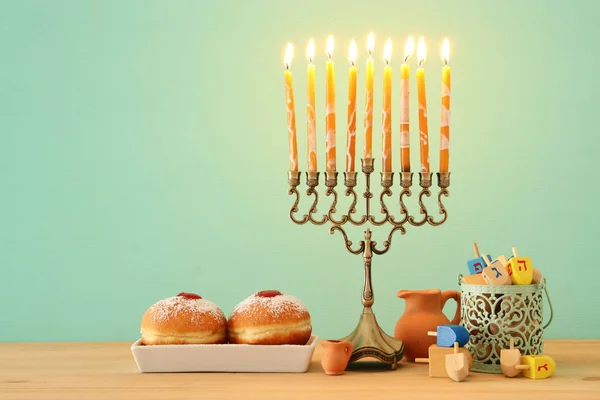 Imagen Vacaciones Judías Hanukkah Fondo Con Menorah Candelabro Tradicional —  Fotos de Stock