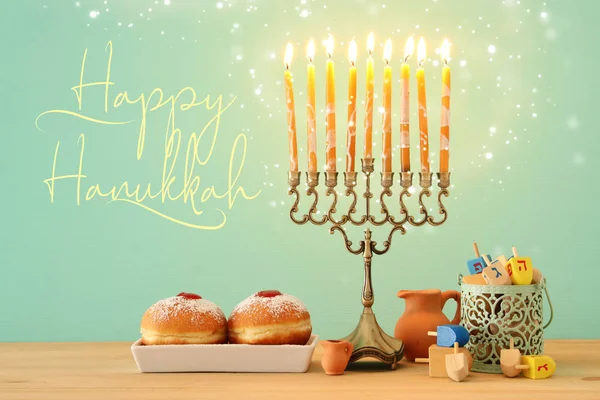 Imagen Vacaciones Judías Hanukkah Fondo Con Menorah Candelabro Tradicional — Foto de Stock