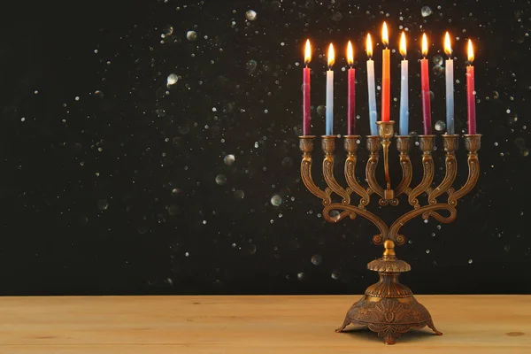 Yahudi Tatil Hanukkah Menorah Geleneksel Mumluk Mumlar Arka Plan Görüntü — Stok fotoğraf