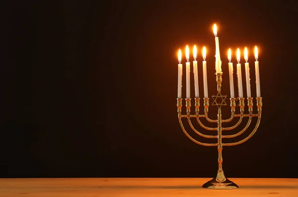 Afbeelding Van Joodse Vakantie Hanukkah Achtergrond Met Menora Traditionele Kandelaar — Stockfoto