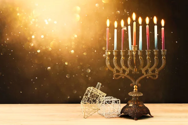 Imagen Las Vacaciones Judías Fondo Hanukkah Con Menorah Candelabros Tradicionales —  Fotos de Stock