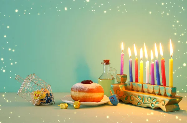 Imagem Férias Judaicas Hanukkah Fundo Com Menorah Candelabro Tradicional — Fotografia de Stock