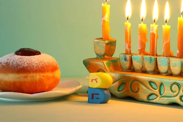 Yahudi Tatil Hanukkah Menorah Geleneksel Mumluk Ile Arka Plan Görüntü — Stok fotoğraf